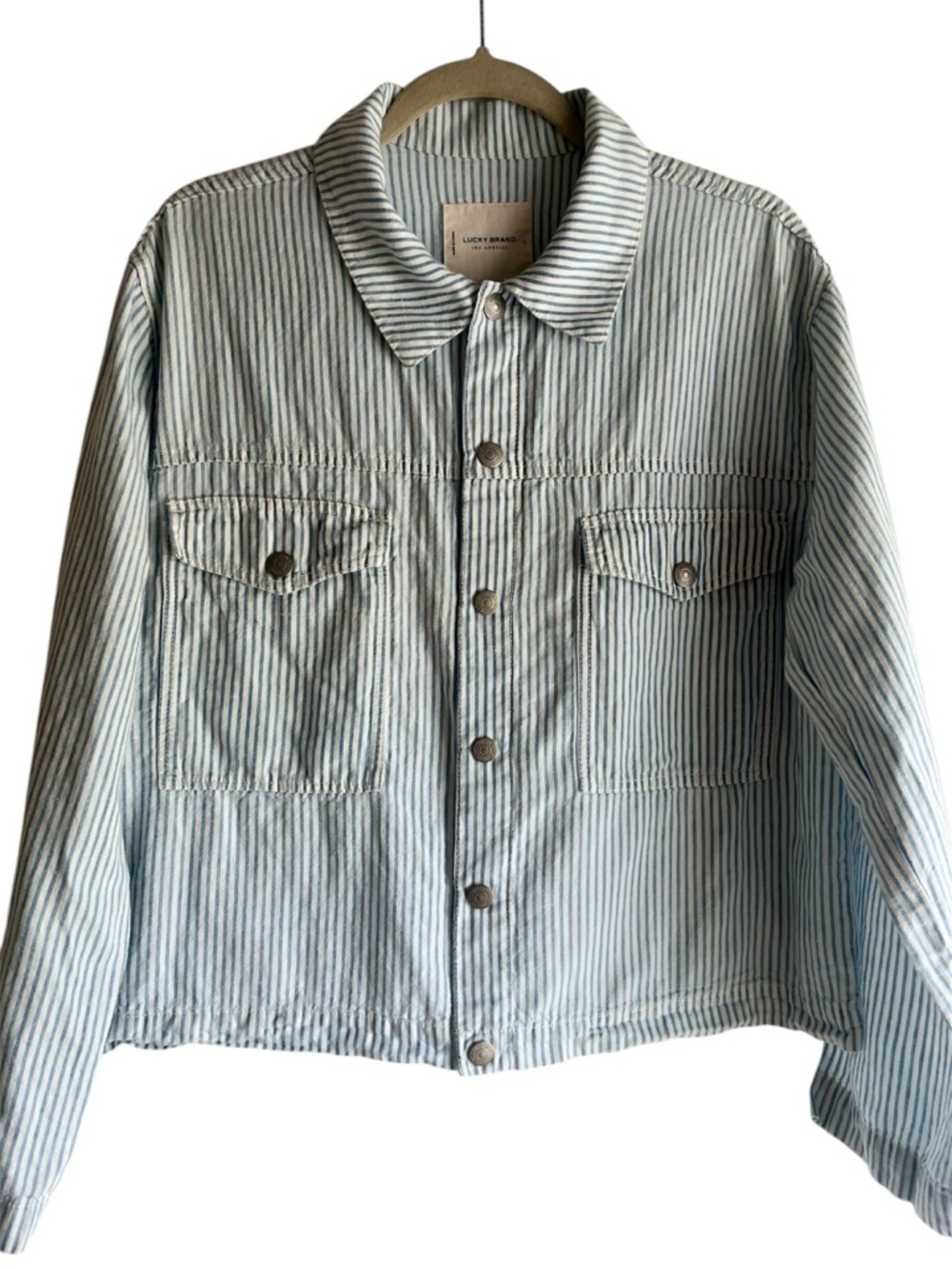 Lucky Brand Los Angeles Blue & White Striped Cotton-Limnen Blend Jacket